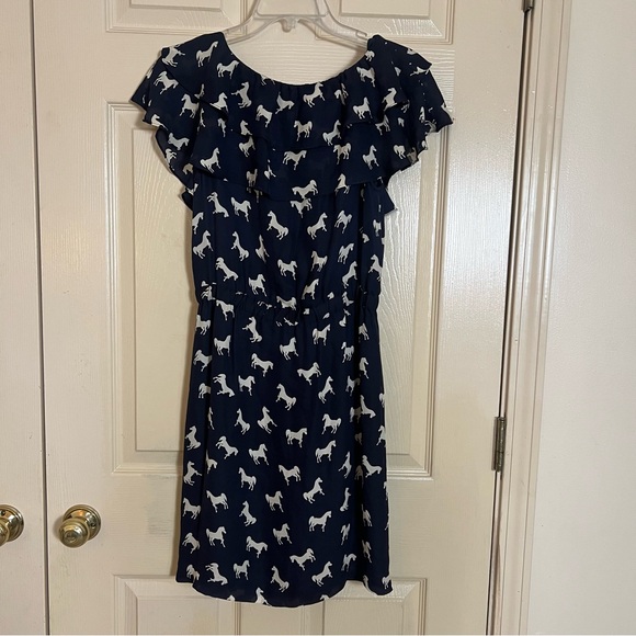 Anthropologie Leifsdottir Andalusian Horse Navy White Ruffle Silk Dress - Picture 3 of 8